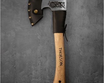 Personalized Hatchet, Custom Engraved Viking Axe for Camping with Sheath