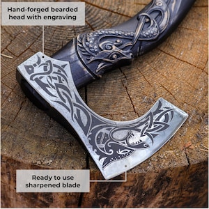Viking Axe Fenrir with Case, Hand forged Nordic Axe, Sharp Wolf Axe, Custom Bearded Axe, Hatchet Gift