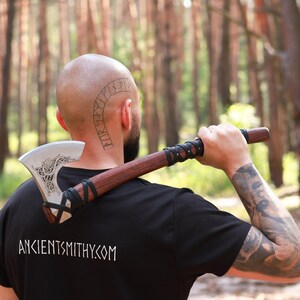 Nordic Bearded Axe, Hand Forged Scandinavian Axe, Custom Engraved Viking Axe Handmade with Sheath