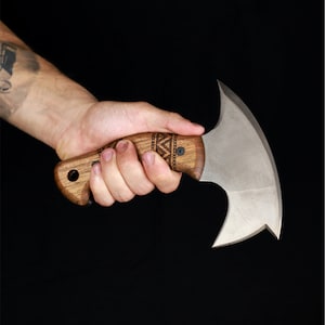 Forged Tomahawk Axe: Small Bushcraft Survival Tool with Walnut Handle
