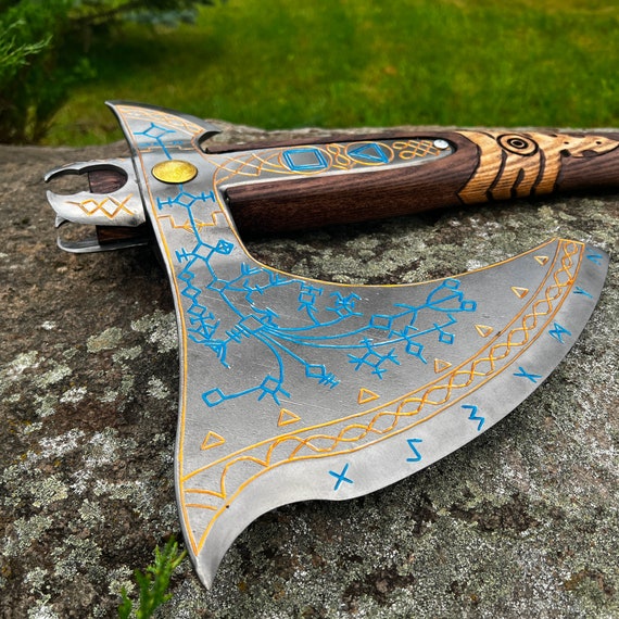 Hand-forged Leviathan axe with leather wrap Ragnarok Kratos axe