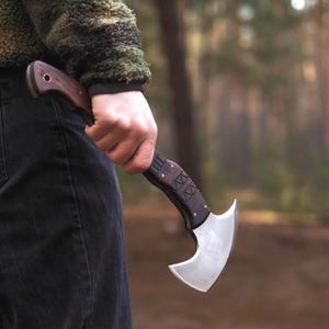 Full Tang Tomahawk Handmade Hatchet with Sheath, Engraved Indian Tomahawk for Bushcraft and Hiking