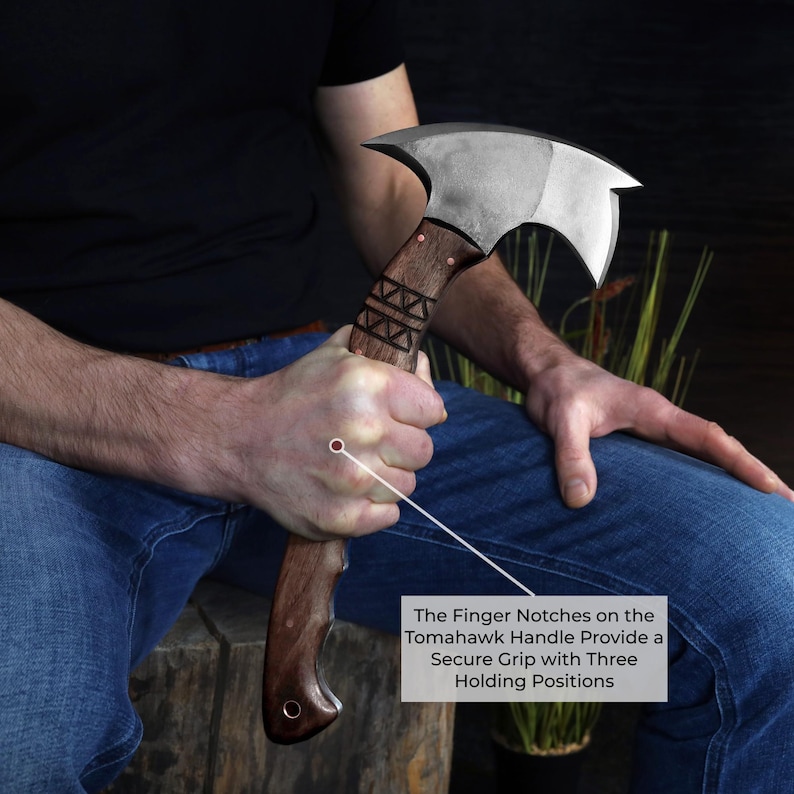 Three Finger Axes Hand Forged Tomahawk – Full Tang Bushcraft Hatchet With Sheath ...