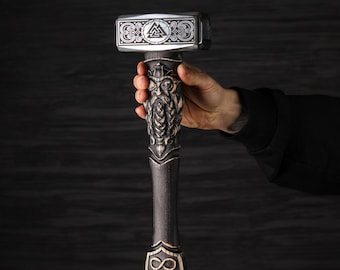 Personalized Hammer Odin, Engraved Viking Gift with Valknut & Hand Carved Handle