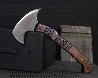Tribal Tomahawk Full Tang Bushcraft Axe with Sheath, Camping Hatchet
