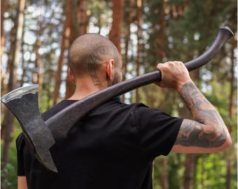Two Handed Splitting Axe: Firefighter Axe with Leather Sheath & Custom Engraving