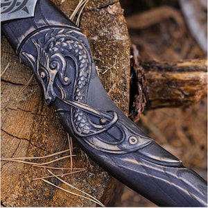 Hand Forged Fenrir Wolf Axe: Functional Viking Bearded Axe with Sheath image 4