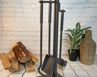 Juego de herramientas artesanales para limpiar chimeneas: atizador de acero, pala y cepillo