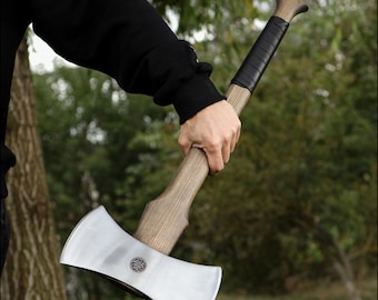 Hand Forged Double Bit Viking Axe: Functional Double Blade Hatchet