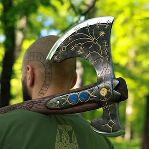 Hacha Leviatán, réplica hecha a mano de acero al carbono, hacha de Kratos