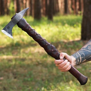Tomahawk Handforged Hatchet Custom Engraved Axe with Leather Case, Indian Spike Tomahawk