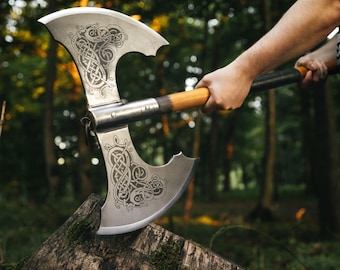 Large Viking Axe, Double Headed Decorative Axe, Cosplay Prop, Custom Engraving
