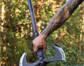Double Headed Axe Hand Forged, Personalized Viking Axe with Sheath
