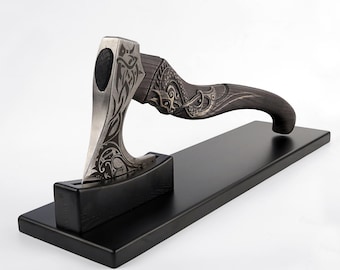Viking Axe Stand Engraved Ashwood Axe Display Custom Axe Holder Handmade Axe Accessories