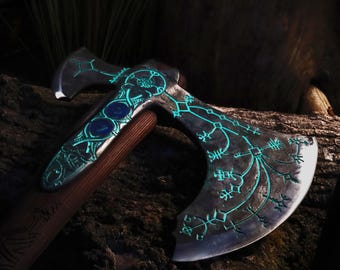 Leviathan Axe Metal 9.11lb Kratos Axe High Carbon Steel Blade with Glow-in-the-Dark-Runes