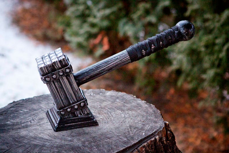 Thor hammer fantasy LARP weapon woodwork engraved Viking Etsy