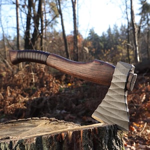 Viking Axe Engraved, Hand Forged Hatchet Bushcraft with Sheath, Camping Axe Handmade