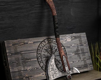 Leviathan axe with glow-in-the-dark runes Hand Forged Kratos Axe 9.25lb