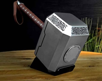 Thor's Mjolnir Hammer, Stainless Steel Full-Size Replica with Display Stand & Custom Engraving