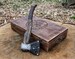 Engraved custom axe with wooden box, Hunting camping tool, best gift, Hand forged Viking axe with leather case 