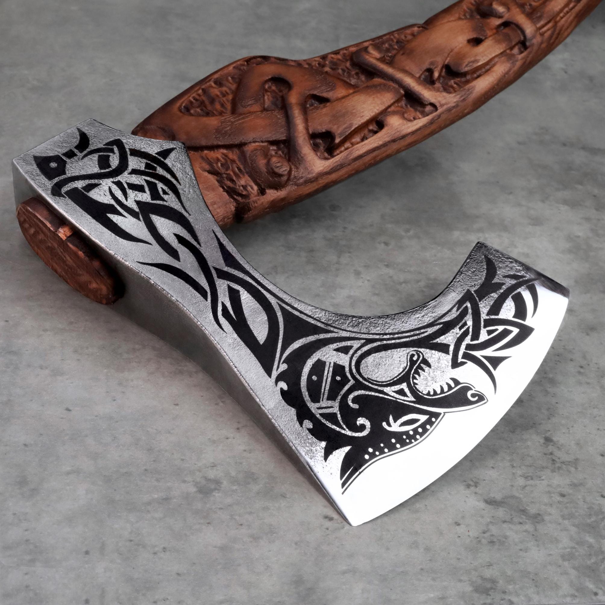 Handmade Viking Wolf Axe Fenrir With Sheath, Functional Custom