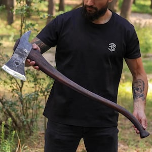 Large Splitting Axe, Two Handed Felling Axe with Sheath, Firefighter Personalized Axe Gift Hand Forged