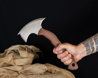 Engraved Tomahawk Bushcraft Axe, Full Tang Camping Hatchet Handmade with Sheath