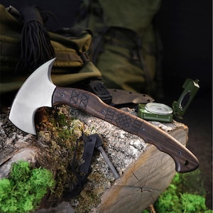 Full Tang Tomahawk Camping Hatchet Handmade, Bushcraft Axe with Sheath, Engraved Indian Tomahawk made by Ancientsmithy