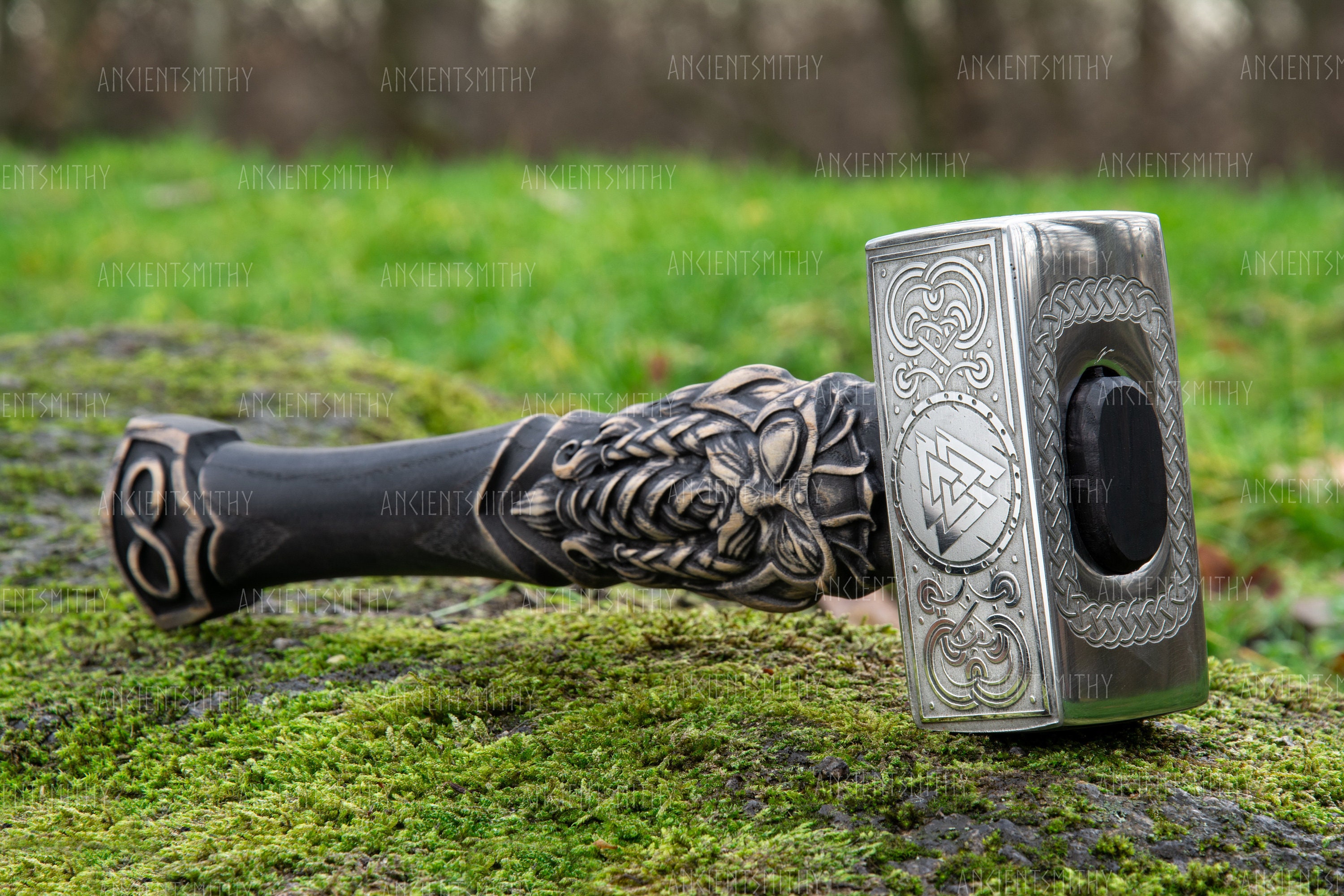 Viking Battle Hammer With Carved Handle Medieval War Hammer Etsy
