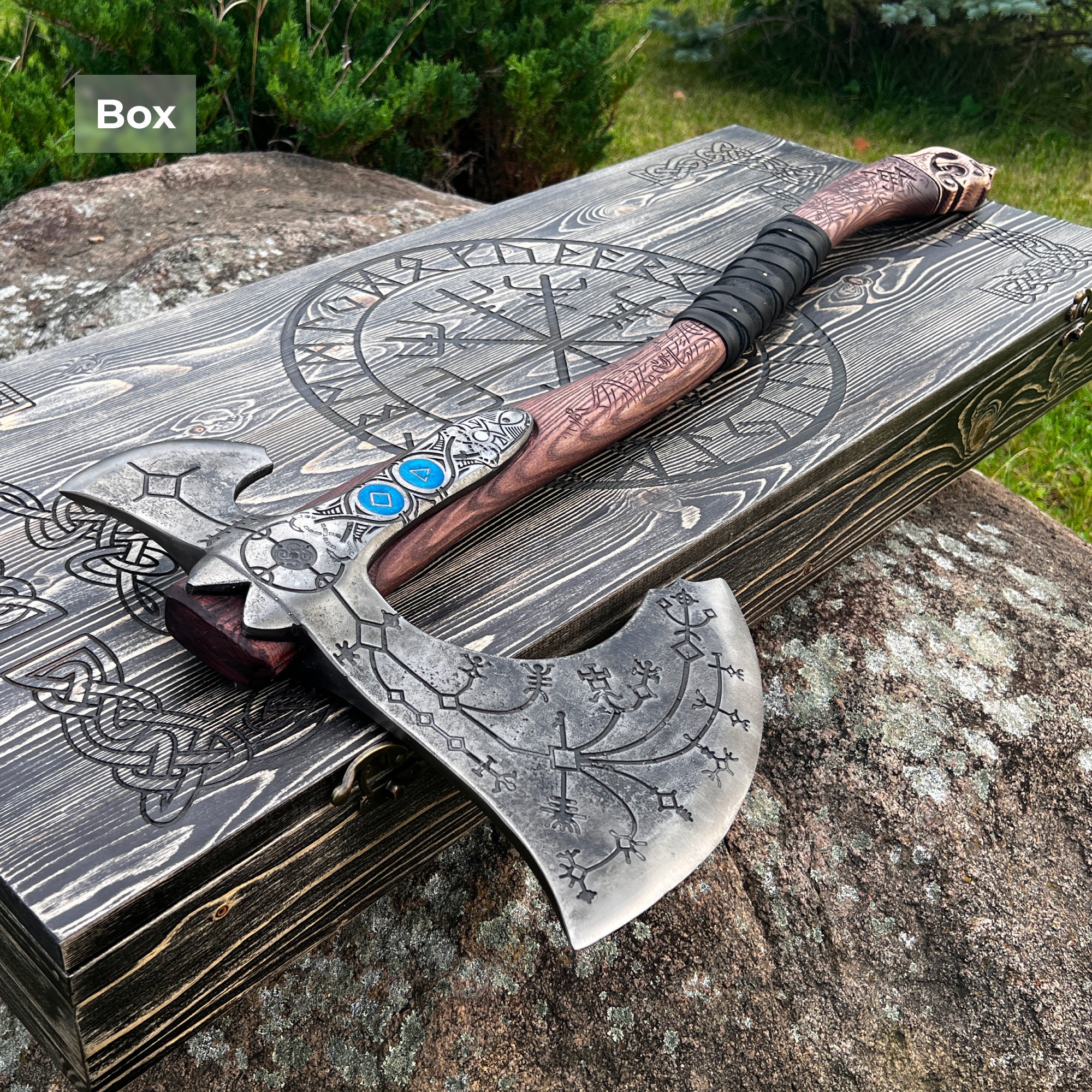 Hand-forged Leviathan axe with leather wrap Ragnarok Kratos axe