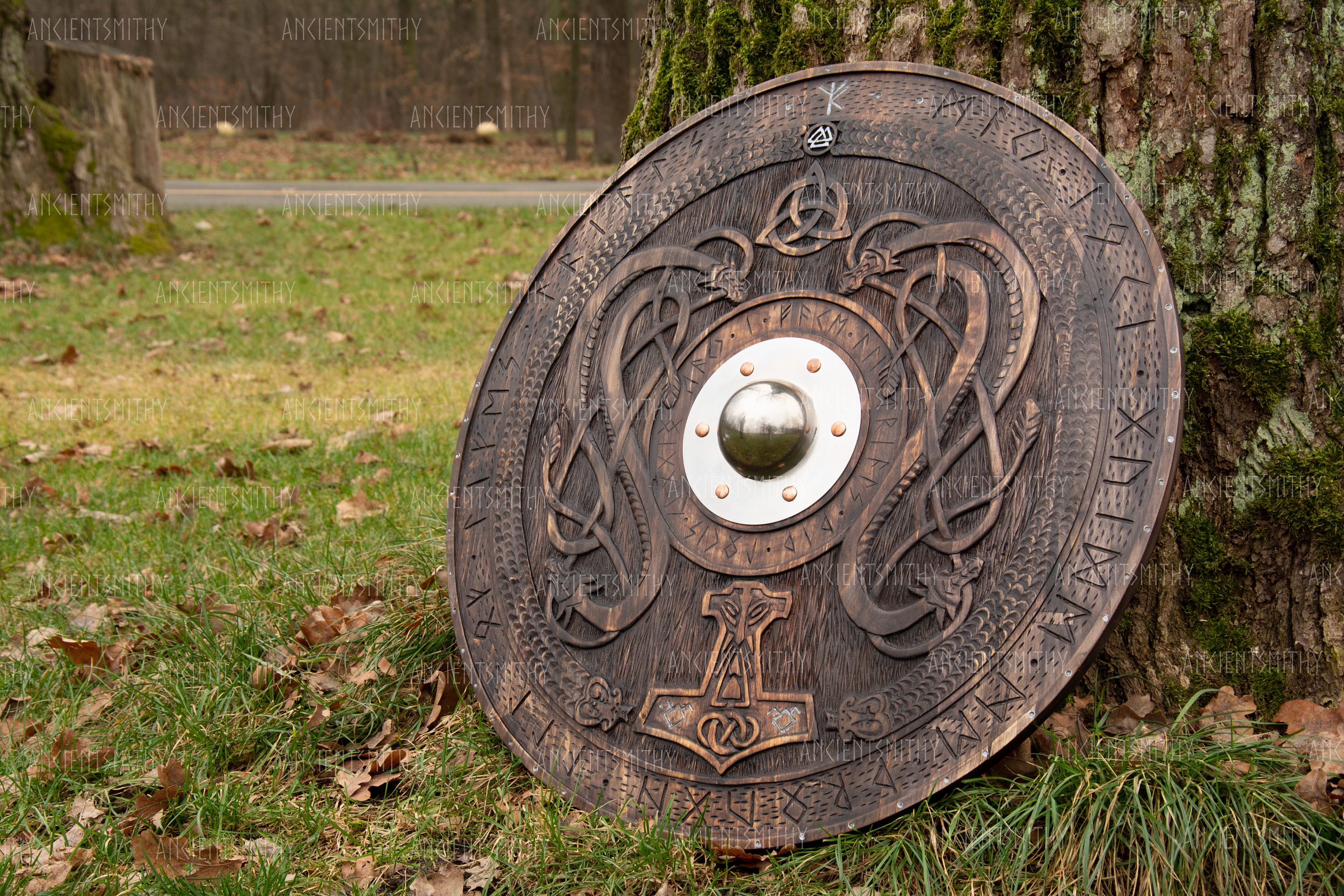 Viking shield with carved Norse Runic ornaments lmedieval | Etsy