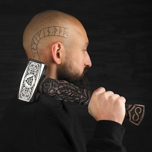 Nordic hammer handmade with carved  Viking handle, Medieval hammer, Personalized hammer husband, Unique Norse hammer, Valknut hammer