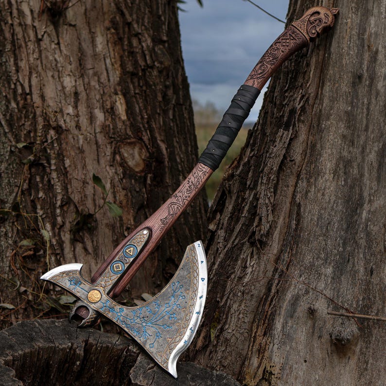 Leviathan Axe Replica Kratos Axe From Carbon Steel With Wall Mount leviathan-axe-replica-kratos-axe-from-carbon-steel-with-wall-mount