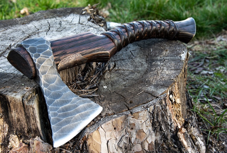 Handmade hatchet with leather wrap handle Engraved custom axe Etsy