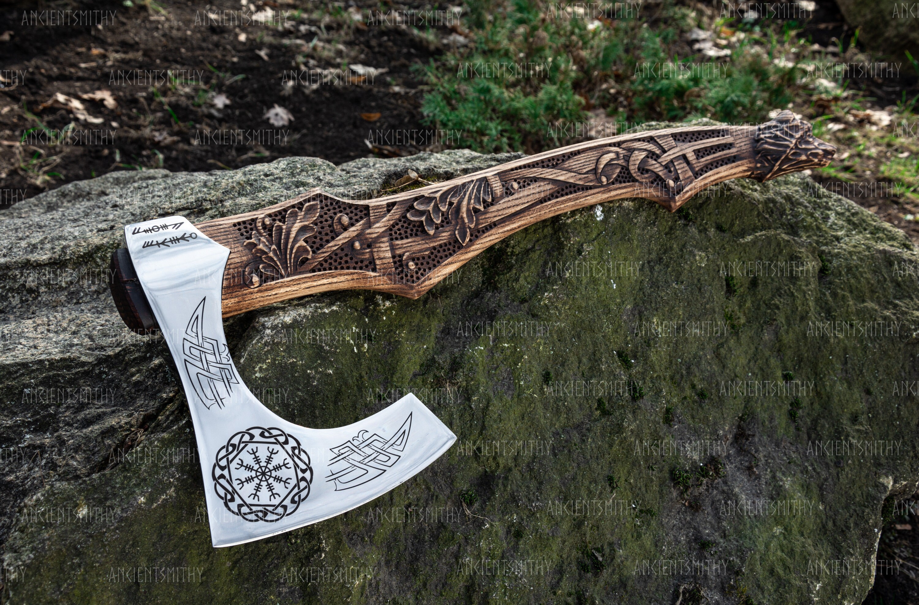 Hand Viking Axe With Carved Handle & Handmade Wooden Etsy Canada