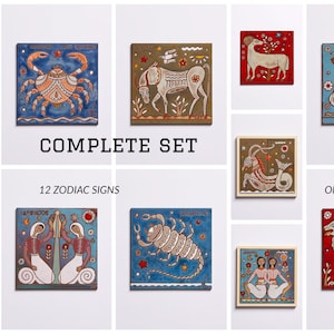 Zwölf Sternzeichen Bundle 20 x 20 cm Keramikfliese Wassermann Steinbock Fische Celestial Dekor Waage Zwilling Sternzeichen Löwe Jungfrau Schütze