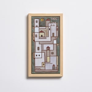 Stadt Fliesen Keramikfliesen Malerei Kleiner Freund Geschenk Made in Griechenland Architektur Geschenke Keramik Wandbehänge Keramik Kunst Häuser Gerahmte Fliese