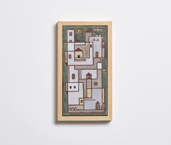 City Tile Ceramic Tile Painting Small Friend Gift Made In Greece Architecture Gifts Ceramic Wall Hangings Ceramic Art Houses Framed Tile