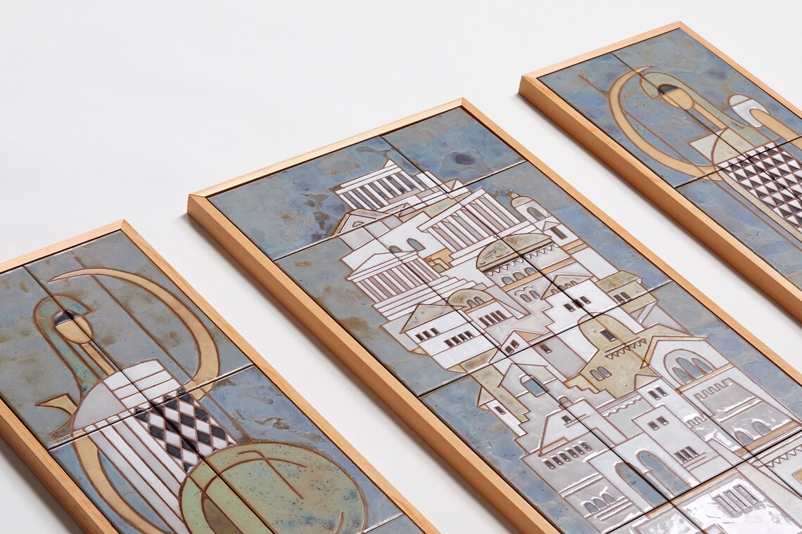 3 Piece Wall Art Ceramic Tiles Framed Wall Art Set Wall Mural Etsy