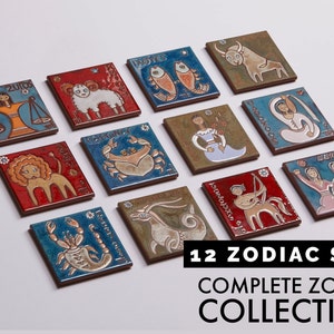 Kompletter Satz von Sternzeichen-Fliesen mit 12 verschiedenen Sternzeichen, Horoskop-Konstellationskarte mit Zeichen des Tierkreises für Sternzeichenliebhaber