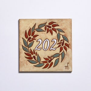 Wreath Ceramic House Numbers Handpainted Tile Decor Home Entrance Custom Made Address Sign Square Entryway Tile House Numbers Huisnummer