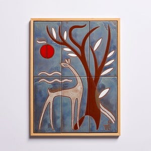 Baby Reh Waldtiere Kinderzimmer Minimalist Jagd Hütte Dekor Rehkitz Kunst Wald Wald Wandbild Keramikfliese Handmade Wildlife Geschenk