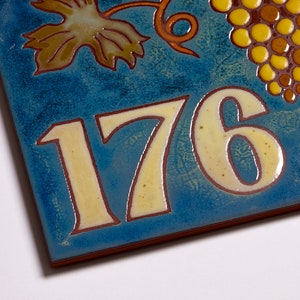 Bunch Of Grapes Ceramic Handmade House Numbers Tile Decor Home Entrance Custom Made Address Sign Square Vineyard Entryway House Number Tile image 2
