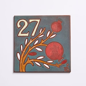 Pomegranate Ceramic House Numbers Tile Handmade Keramik Hausnummer Custom Made Address Sign Square Numbers Numero Symbol Of Fertility Luck