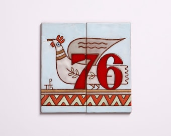 Handmade Ceramic Address Plaque: Bird House Number Tiles, Custom Decor