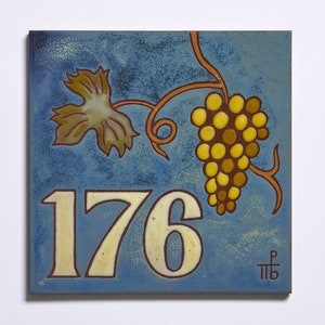 Bunch Of Grapes Ceramic Handmade House Numbers Tile Decor Home Entrance Custom Made Address Sign Square Vineyard Entryway House Number Tile image 8