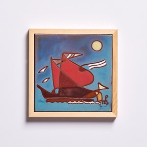 Modern Ship Original Artwork Handpainted Nautical Decor Seaman Ceramic Tile Art Sea Maritime Art Sailing Art Viking Boat Pirates Old Ship