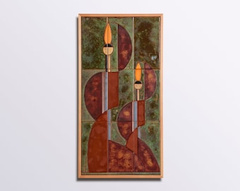 Hand-Painted Ceramic Tile Mural: Mid-Century Modern Female Figures