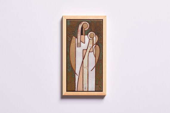 Motherhood Art Tile Womens Day Handmade Ceramics Wall Wedding Gift Modern Figures Original Artwork Ceramic Tile Love Minimal Art Khaki Decor
