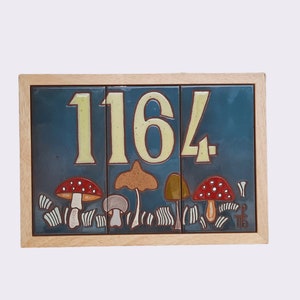 Charming Handpainted Mushroom Ceramic House Number Tile – Cottage Core Aesthetics Custom Address Sign – Autumn Woodland Decor